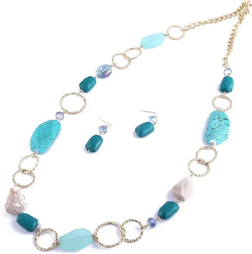 Vista 3 de Bocar Fashion - Juego de collar y pendientes largos de cristal grueso para mujer