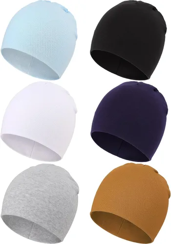 Vista 9 de DRESHOW BQUBO - Paquete de 6 gorros de bebé para niños y niñas, unisex, gorro de punto suave, gorro de guardería para recién nacidos, niños pequeños