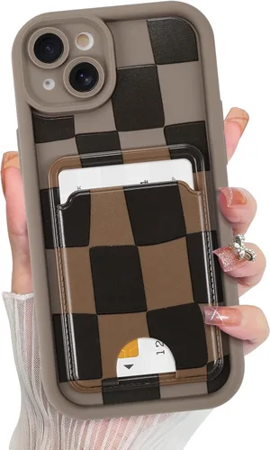 Vista 9 de KANGHAR Compatible con iPhone 13 Funda, Cartera de Silicona a Cuadros con Bonito Patrón, Tarjetero y Protección de Cámara, Suave, Delgada, a Prueba