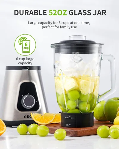 Vista 9 de GDOR Batidora de batido para cocina, licuadora de vidrio de 1200 W con combo de taza para llevar