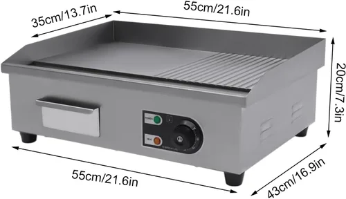 Vista 2 de Parrilla eléctrica portátil de mesa Teppanyaki de 110 V, parrilla antiadherente comercial con control de temperatura ajustable de 122 ~ 572 ℉