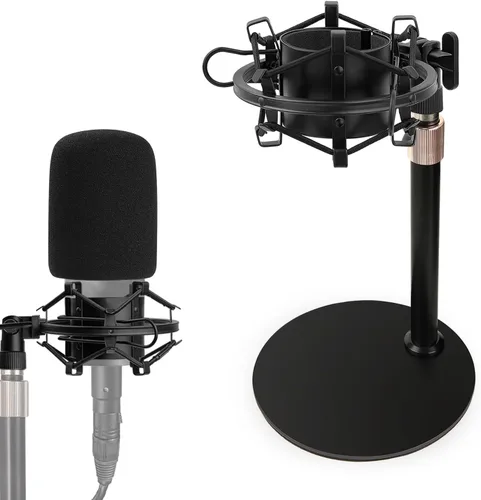 Vista 8 de Soporte de micrófono AT2020, brazo de micrófono ajustable con soporte de choque, parabrisas de espuma y bridas para cables, para AT2020 AT2020USB