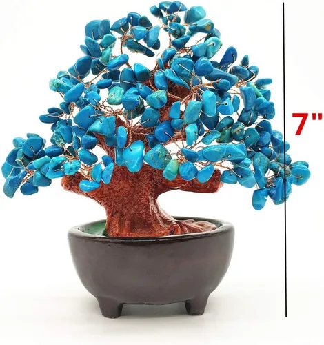 Vista 3 de Colorsheng Árbol de dinero de cristal de cuarzo de 7 pulgadas Bonsái Feng Shui Gema Decoración para riqueza y suerte (azul)