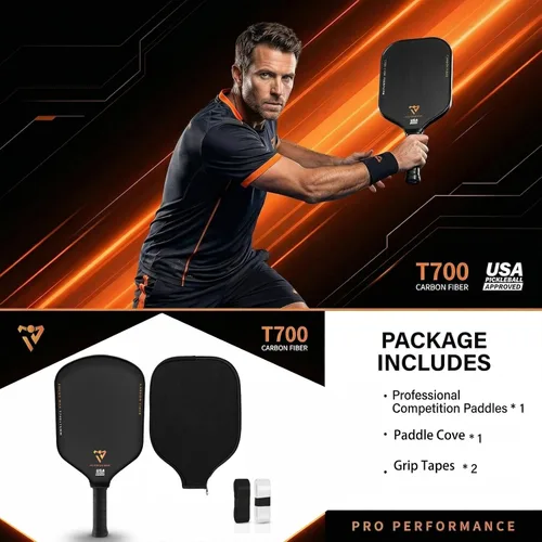 Vista 7 de T700 Carbon Fiber Pickleball Paddle, Pickleball Set 16mm Pickle Ball Rackets with CMS Matte Surface Lightweight Honeycomb Core & Durable Edge Frame