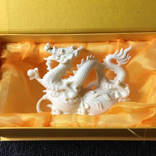 Vista 7 de Escultura de estatua de dragón blanco, dragón auspicioso del zodiaco chino, decoración de oficina en casa, regalo de negocios