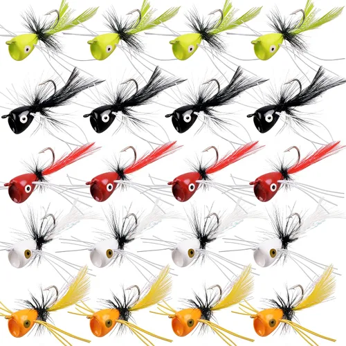 Vista 13 de Kit de señuelos para pesca con mosca, moscas para pesca con mosca seca, moscas de pesca con mosca superior, panfish Bluegill Popper Bait Bug