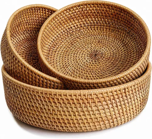 Vista 9 de Cesta redonda pequeña de ratán de 7.9 pulgadas, cesta organizadora de mimbre, almacenamiento tejido a mano para llaves, joyas, escritorio, mesa
