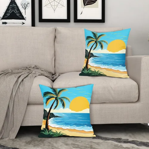 Vista 3 de Juego de 2 fundas de almohada de hojas de plantas tropicales de 20 x 20 pulgadas, juego de 2 fundas de almohada cuadradas de lino de algodón y hojas