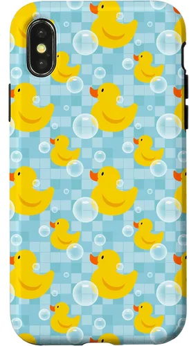 Vista 5 de Funda de goma amarilla para iPhone 16 con patrón de patos y patos