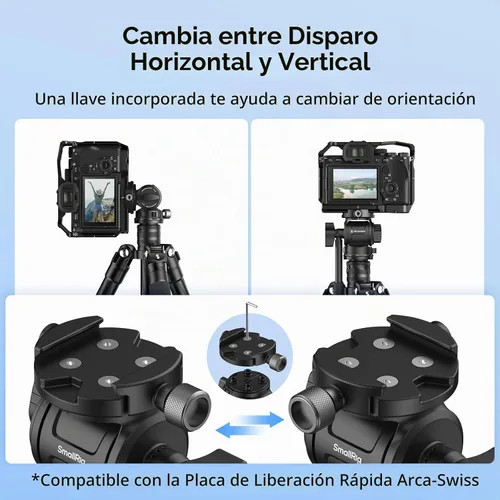 Vista 3 de SmallRig CH3 Cabezal de Video, Cabezal Fluido de Trípode Cabezal Pan Tilt con Placa de Liberación Rápida para Arca Swiss, Soporta Giro de 360° e