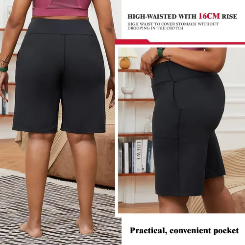 Vista 3 de YOHOYOHA Pantalones cortos de yoga para mujer, talla grande, pantalones capri de pierna ancha, pantalones de entrenamiento casuales