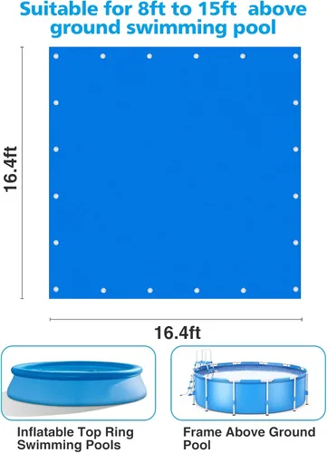 Vista 5 de Aulock Almohadillas de piscina de 16.4 x 16.4 pies para piscina sobre el suelo, lona rectangular impermeable de polietileno para piscinas de 8 a 15