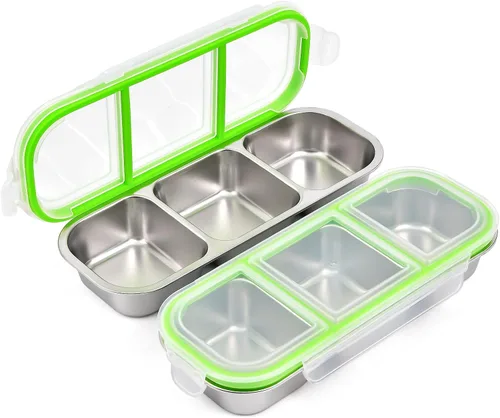 Vista 9 de UPTRUST Recipientes reutilizables de acero inoxidable con tapas, 2 compartimentos y 3 compartimentos a prueba de fugas para condimentos para llevar