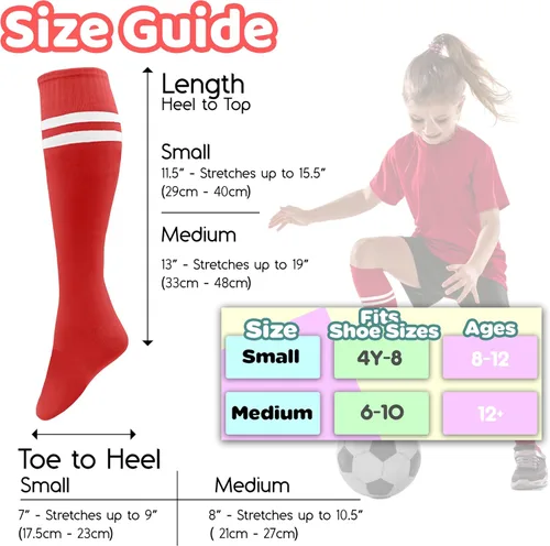 Vista 2 de Winterlace Calcetines de fútbol para niños, 6 pares, para jóvenes, a rayas, atléticos, para niños y niñas, paquete de béisbol