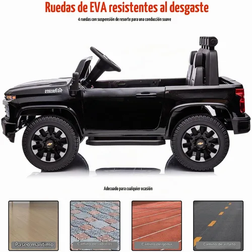 Vista 4 de Juguetes de paseo de 24 V para niños, Chevrolet Silverado de 2 plazas, auto Negro oscuro