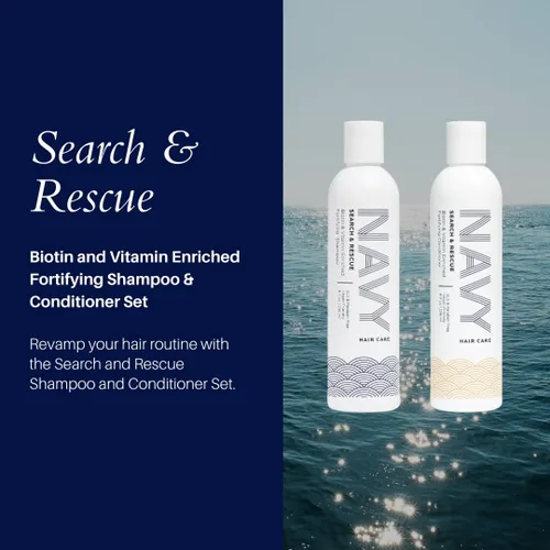 Vista 2 de NAVY Hair Care Search and Rescue - Juego de champú y acondicionador Biotina y aceite de romero enriquecido para el crecimiento del cabello