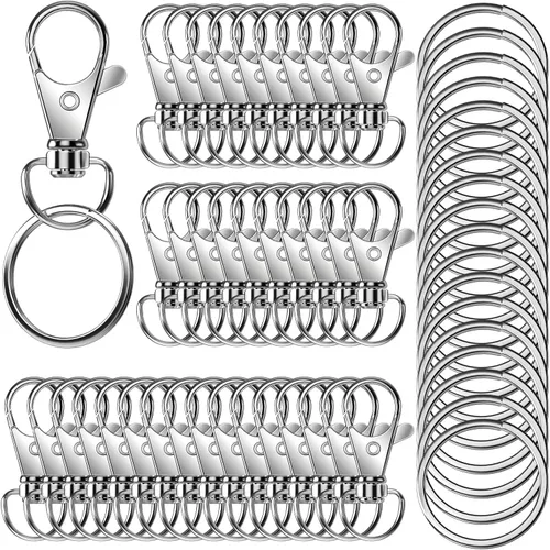 Vista 8 de 50 llaveros giratorios de alta calidad con llaveros, clip de llavero de metal y llavero, 25 ganchos para llavero y 25 llaveros para cordón, Negro