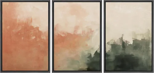 Vista 261 de SIGNFORD - Set de obras de arte en lienzo enmarcado para pared, ilustraciones abstractas de neblina del desierto en tonos neutros beige y marrón