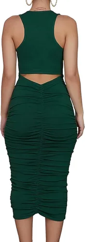 Vista 2 de Rooscier Vestido de fiesta sin mangas con cuello redondo y fruncido para mujer