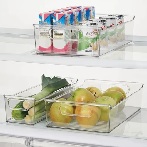 Vista 3 de mDesign Contenedores de almacenamiento de plástico para cocina o despensa con asas, organización en gabinete, refrigerador o congelador, contenedor