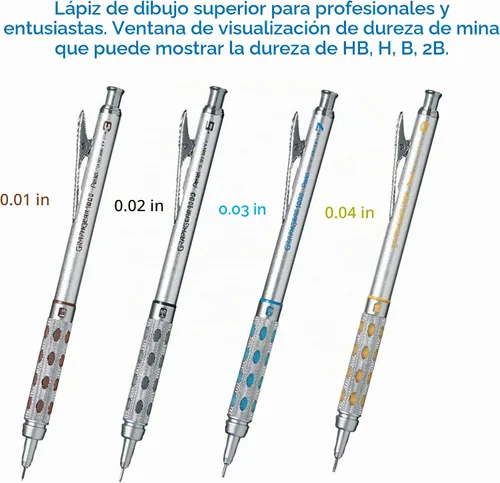 Vista 2 de Four Graphgear 1000 - Juego de lápices mecánicos de 0.012 in, 0.020 in, 0.028 in y 0.035 in, cuatro puntas de rerill/borrador triangular tipo