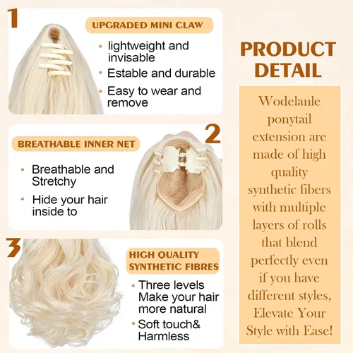 Vista 3 de Extensión de cola de caballo de 18 pulgadas, extensiones de cola de caballo sintéticas de aspecto natural, extensiones de cabello para mujer, rubio