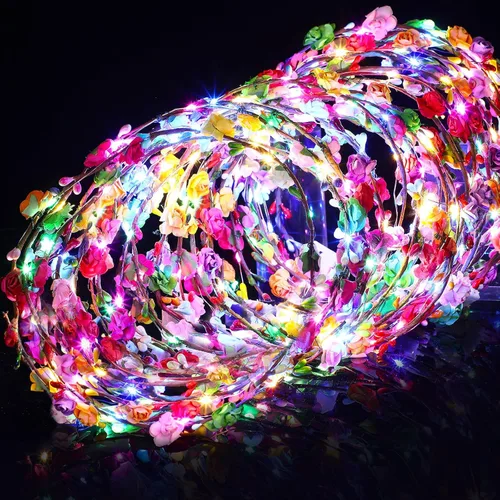 Vista 2 de Syhood 180 diademas de coronas de flores, diadema iluminada, coronas de flores para mujeres, recuerdos de fiesta que brillan en la oscuridad