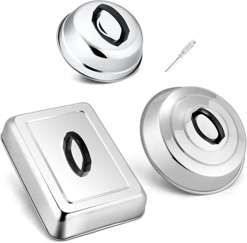 Vista 8 de HaSteeL - Juego de 3 cúpula de fusión de queso, cubiertas redondas de acero inoxidable para vaporizar, accesorios profesionales para parrilla