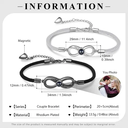 Vista 2 de Nameinhea Pulsera personalizada con imagen en el interior, pulsera de proyección de fotos, pulsera personalizada con foto conmemorativa para novia