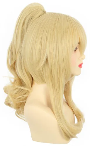 Vista 4 de karlery Peluca rubia de cola de caballo para mujer, disfraz de Halloween, peluca de cosplay de anime