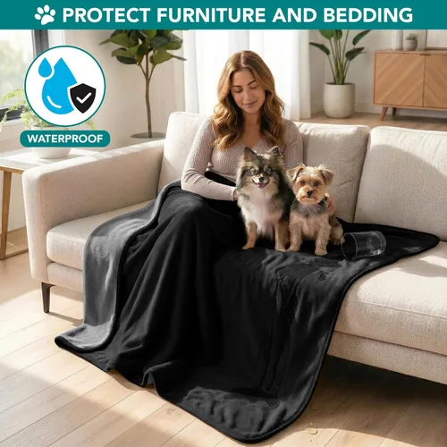 Vista 3 de PetAmi Manta Impermeable para Mascotas Cama para Perros Funda de Sofá para Muebles, Reversible Lavable Forro Polar Suave