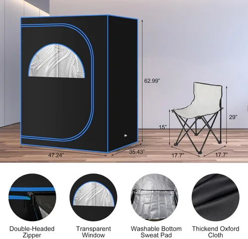 Vista 6 de Tienda de campaña portátil para sauna de vapor para 2 personas, terapia de cuerpo completo de gran tamaño, spa en casa, tienda de campaña de saunas