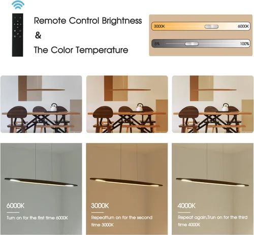 Vista 6 de YISDESIGN Lámpara colgante lineal de madera Lámpara colgante minimalista Lámpara lineal de madera Iluminación de isla de cocina de 40 W regulable