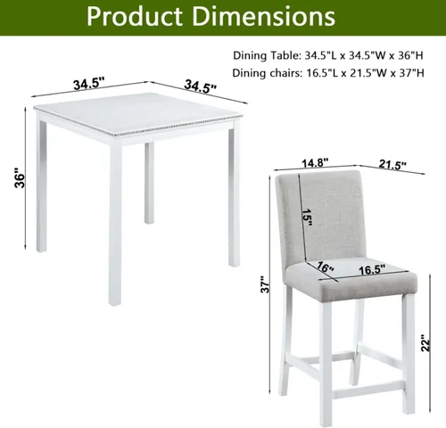 Vista 8 de Juego de mesa de comedor de madera de 5 piezas, juego de mesa de cocina con una mesa rectangular y 4 sillas tapizadas