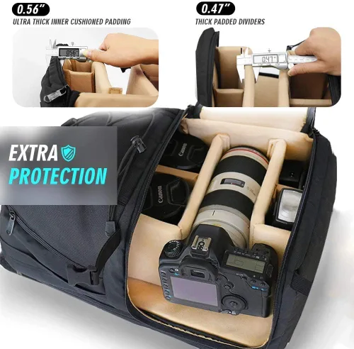Vista 6 de Mochila impermeable para cámara DSLR grande con compartimentos para laptop de 17 pulgadas, cubierta para lluvia, soporte para trípode, funda