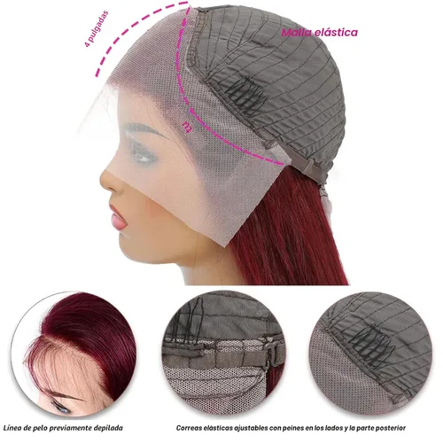 Vista 4 de ULRICA 99J - Pelucas de encaje frontal burdeos de 20 pulgadas, pelucas de cabello humano para mujeres negras 13x4, encaje HD burdeos, peluca de Rojo