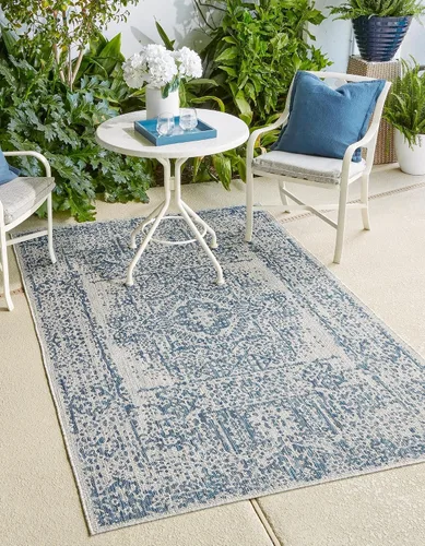 Vista 21 de Unique Loom Alfombra de la colección tradicional para exteriores, desgastada durante el tiempo (octágono de 5 pies y 3 pulgadas, azul/gris)