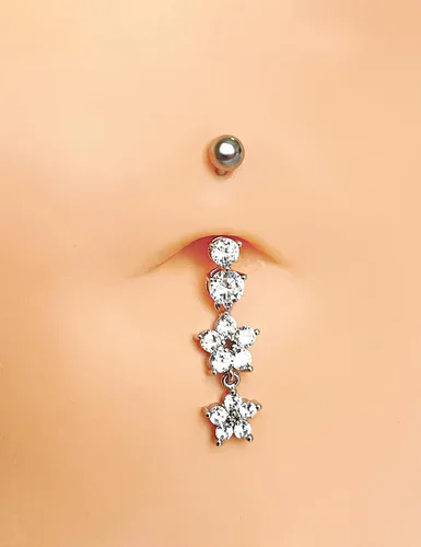 Vista 3 de Piercing para ombligo de acero quirúrgico 316L, circonita cúbica, para ombligo, calibre 14, 0.39 pulgadas, para ombligo, calibre 14, 0.394 pulgadas