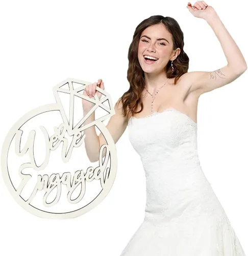 Vista 6 de Decoración de fiesta con texto en inglés «We are Engaged», decoración de despedida de soltera, anillo de diamante, letrero de madera, decoración