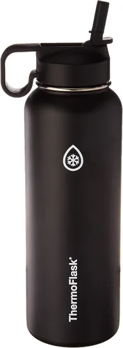 Vista 11 de Thermoflask - Botella de agua de acero inoxidable con doble aislamiento y dos tapas, 18 onzas, negro