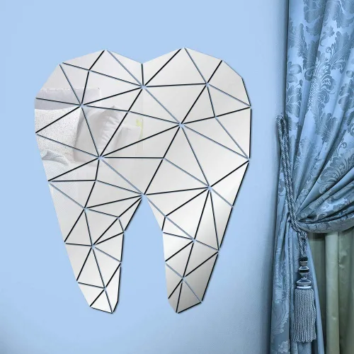Vista 6 de The Geeky Days Pegatinas de pared con espejo acrílico en forma de diente para el cuidado dental, clínica dental, estomatología, arte de pared 3D