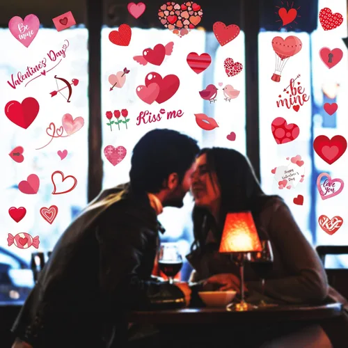 Vista 4 de 218 unidades de calcomanías para ventana de San Valentín, corazón de San Valentín, decoración de ventanas de vidrio, 9 hojas