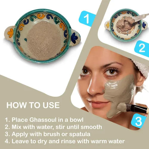 Vista 5 de Zakia's - Máscara de arcilla Rhassoul marroquí (lavanda) - Arcilla orgánica para rostro y cuerpo - Máscara de barro antienvejecimiento para piel