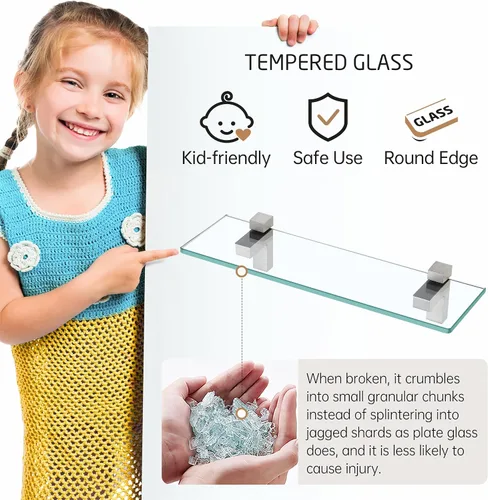 Vista 6 de KES BGS3201S40-2 - Estante de cristal de pared para baño, estante de 16 pulgadas montado en la pared, acabado de níquel cepillado, BGS3201S40-2