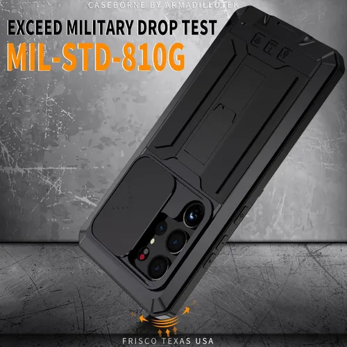 Vista 6 de Simicoo Funda para Samsung S23 con protector de cámara de pantalla, soporte para Samsung S23, resistente al agua, de metal militar, resistente al