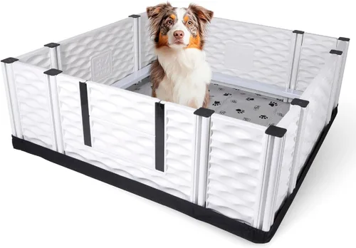 Vista 13 de EZwhelp EZclassic 28"x28"x18" Caja de parto acolchada pequeña para perros con rieles, suministros para parto de cachorros, almohadilla negra