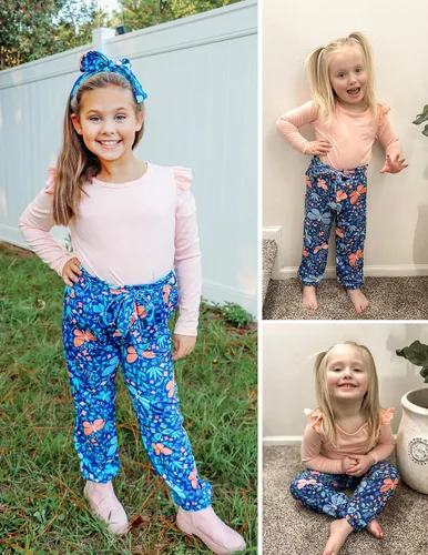 Vista 5 de Arshiner Conjunto de 3 piezas de camiseta con volantes y estampado floral con diadema para niñas pequeñas