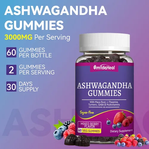 Vista 3 de Gominolas de Ashwagandha SmildeHeal 3000mg - Alivio del estrés, apoyo inmunológico y aumento de energía - Suplementos de Ashwagandha para mujeres