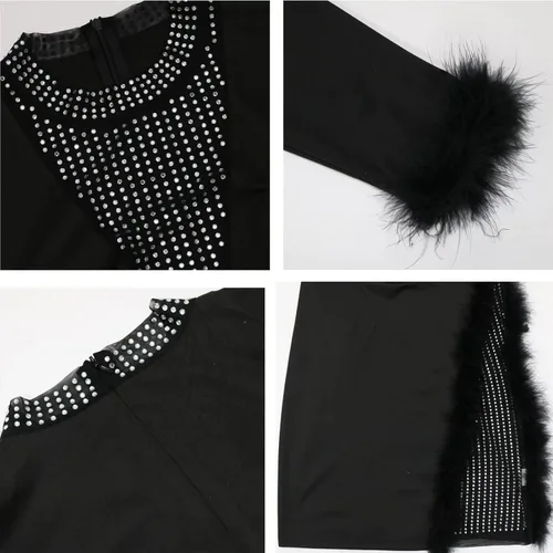Vista 5 de IyMoo Vestido sexy de manga larga con diamantes de imitación de malla transparente para mujer, talla grande, para fiesta, club, club