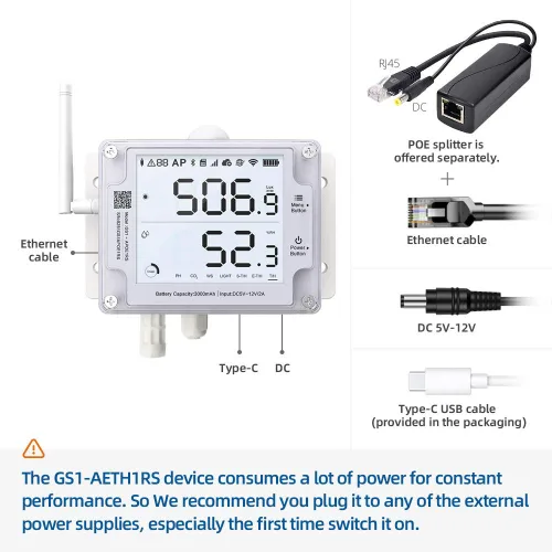 Vista 7 de Sensor de temperatura/humedad/iluminación Ethernet y WiFi UbiBot GS1-AETH1RS, registrador de datos, sonda externa, informes programados, alertas
